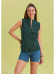 V Neck Cross Button Green Summer Blouse 4548
